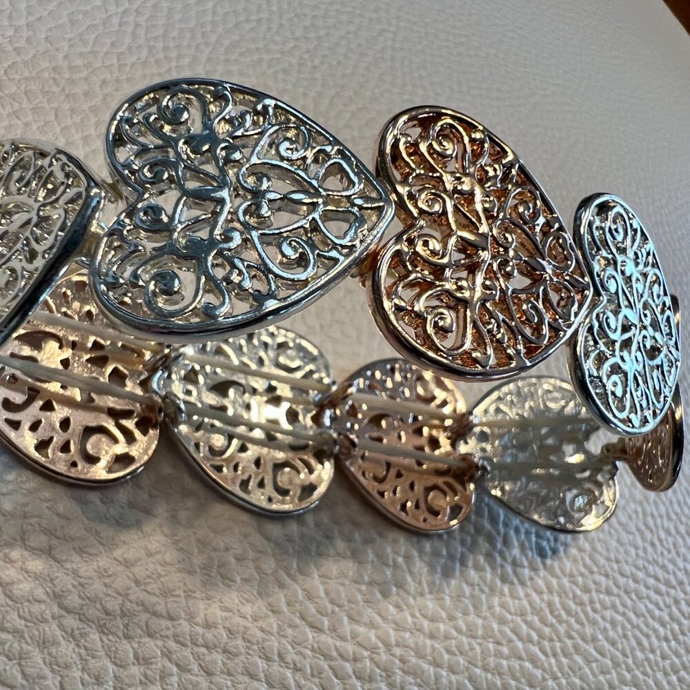 SALE! Beautiful Silver and Copper Rose Heart Stretch Bracelet